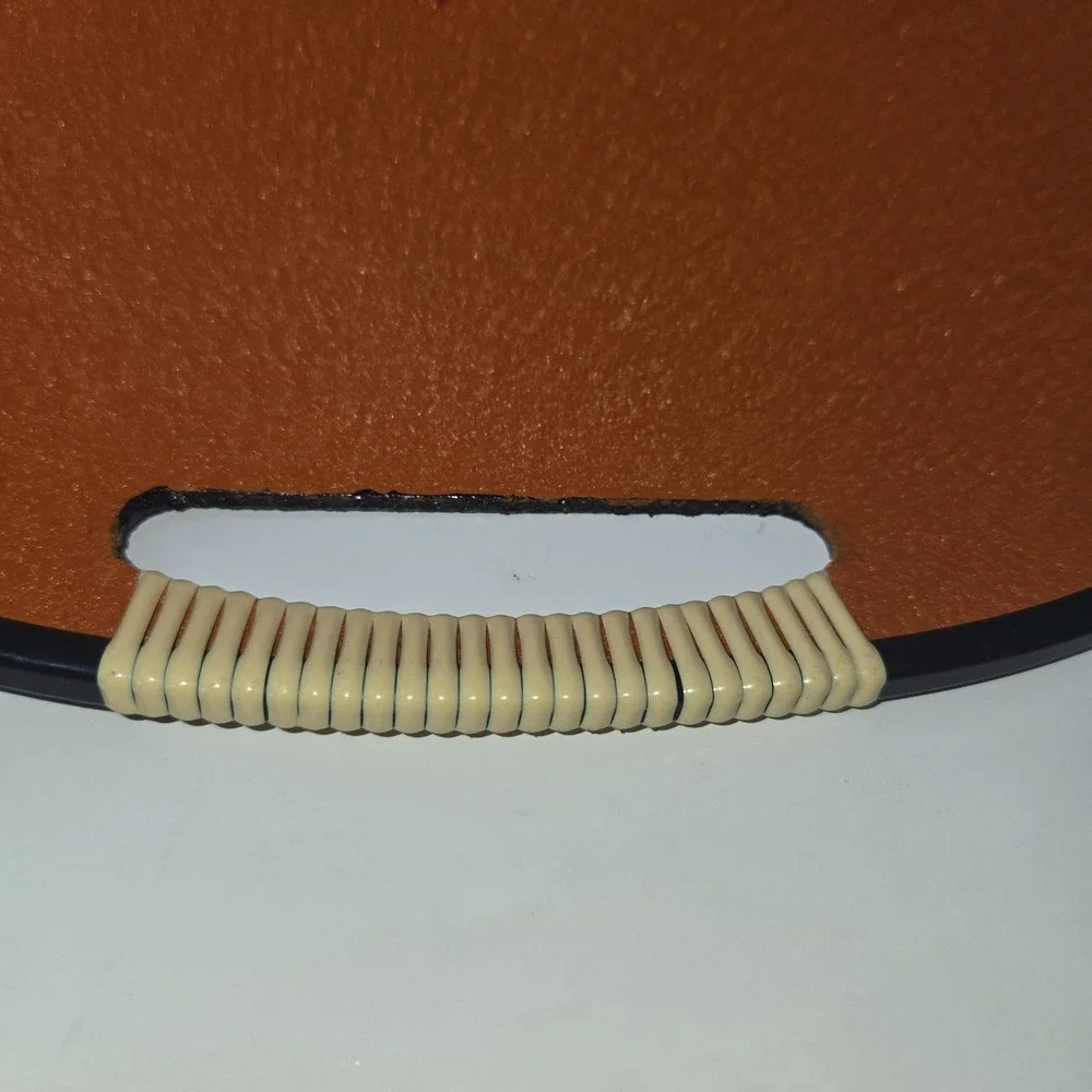 Tilso Serving Tray Fiberboard Orange Black Bird Rattan Wrapped Handles 18.5